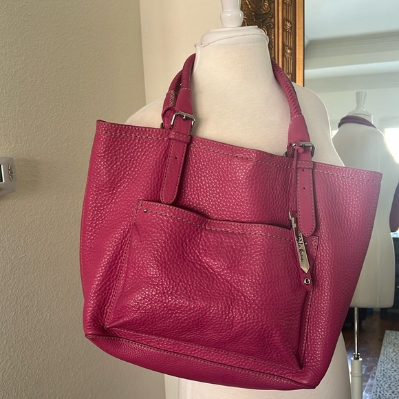 Cole Haan Pink Leather Purse with Braided Leather handles - Picture 2 of 10